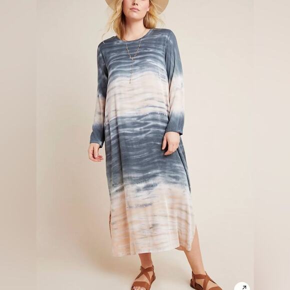 Dolan Anthropologie Women’s Trina Tie-Dye Midi Long Sleeve Flowy Dress Sz Small - Picture 1 of 9
